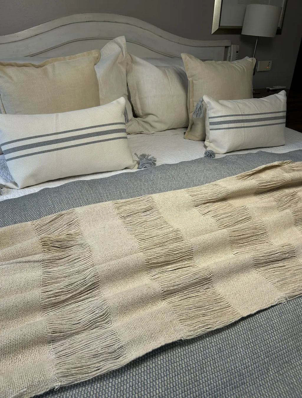 manta Linen beige flecos – vista adicional 2