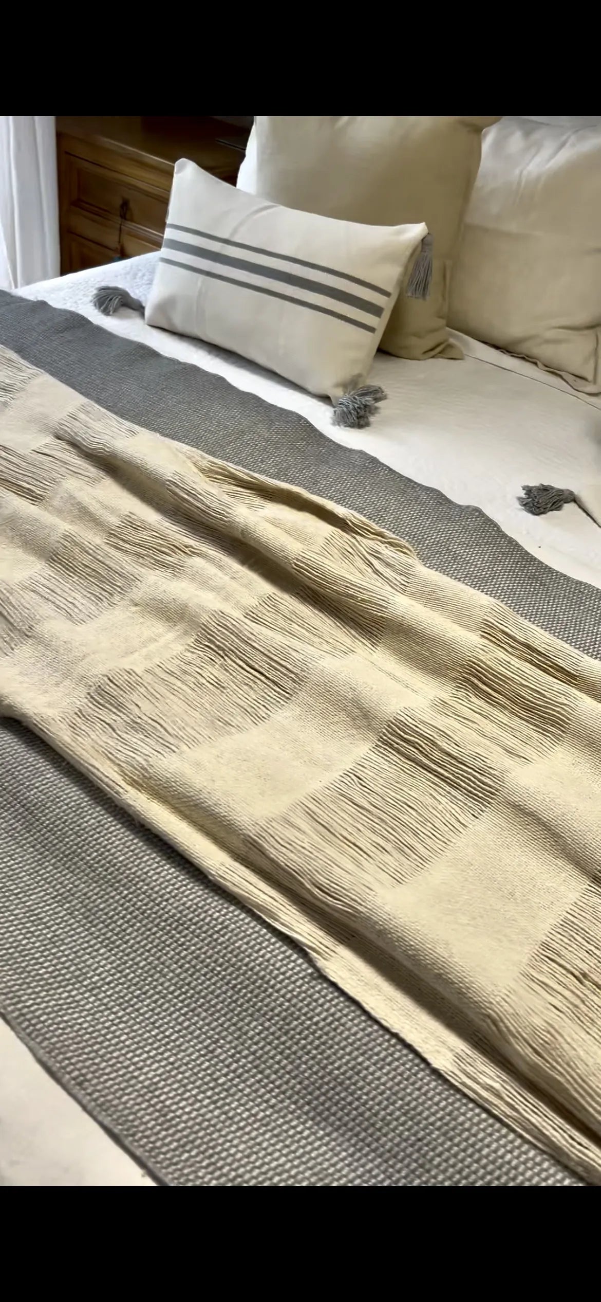 manta Linen beige flecos – vista adicional 4