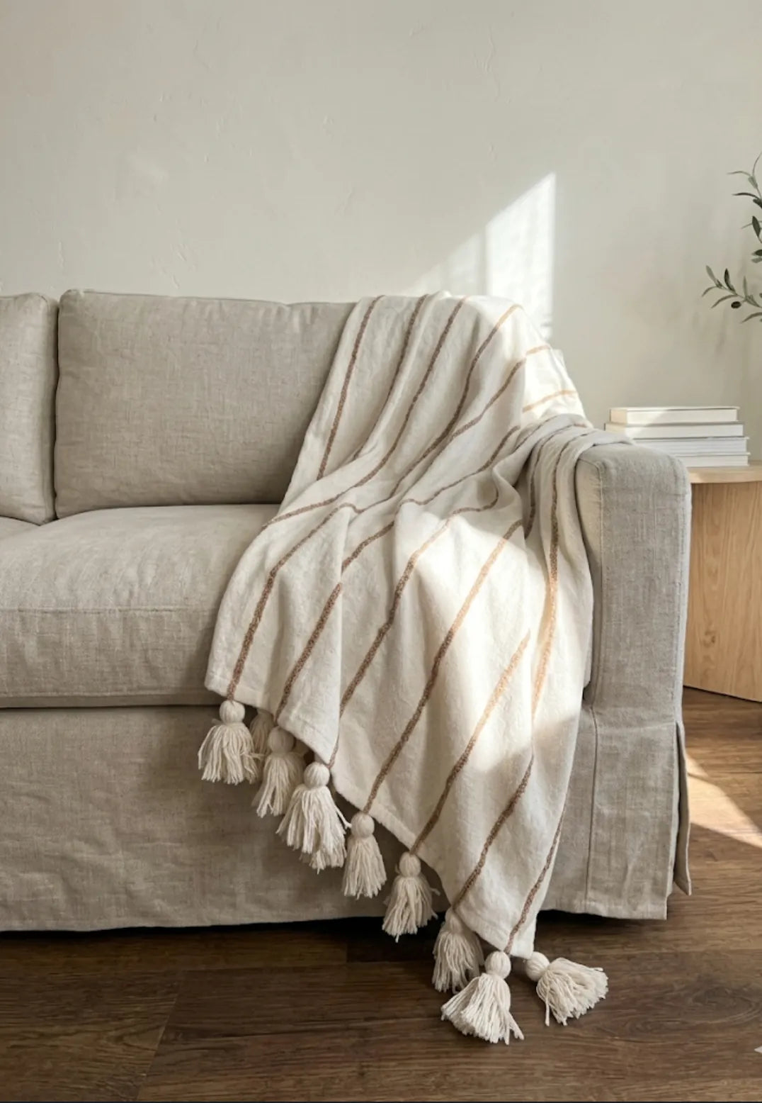 Manta Linen crudo rayas camel – vista principal