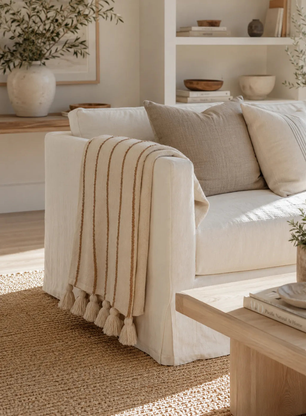 Manta Linen crudo rayas camel – vista adicional 1