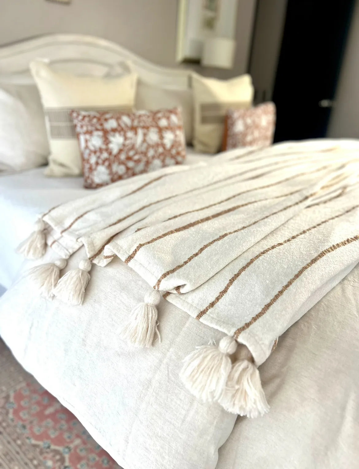 Manta Linen crudo rayas camel – vista adicional 3