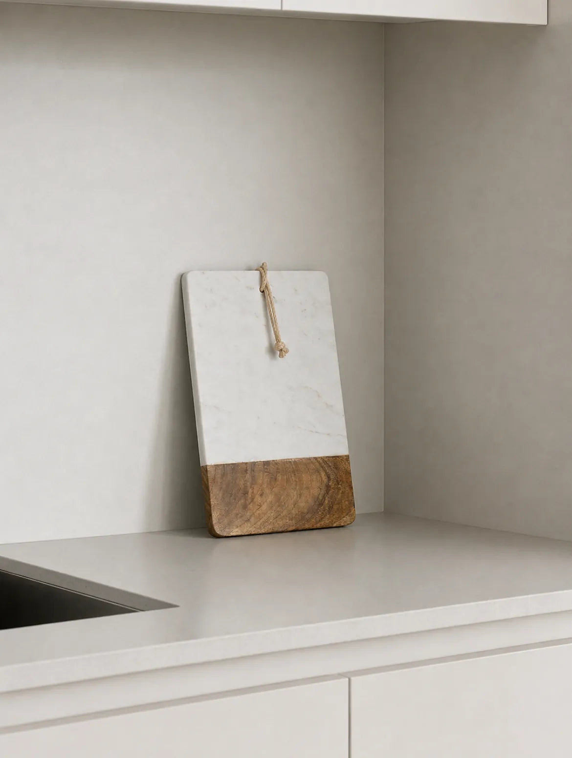Tabla de marmol blanca con madera – vista principal